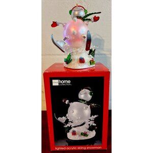 JC Penney Home Collection 7" Lighted Acrylic SKIING SNOWMAN in Box TESTED WORKS